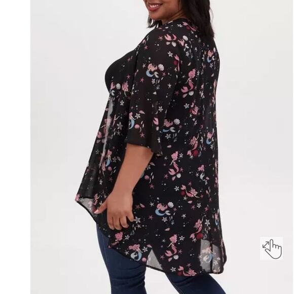 Torrid Plus Size 3/4 Disney Little Mermaid Ariel Kimono Open Front Top Blouse - Picture 4 of 5
